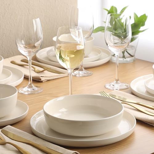 Gibson Home Serenity 16 Piece Modern Porcelain Dinnerware Set for 4, Linen White Plates and Bowls Set, Dinner Plates, Salad Plates, Pasta Bowls, Cereal Bowls - Image 2