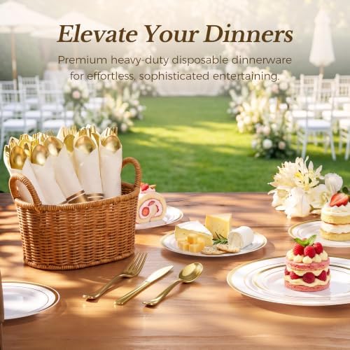 Goodluck 50 Pack Pre Rolled Gold Plastic Silverware with Napkins - Image 5