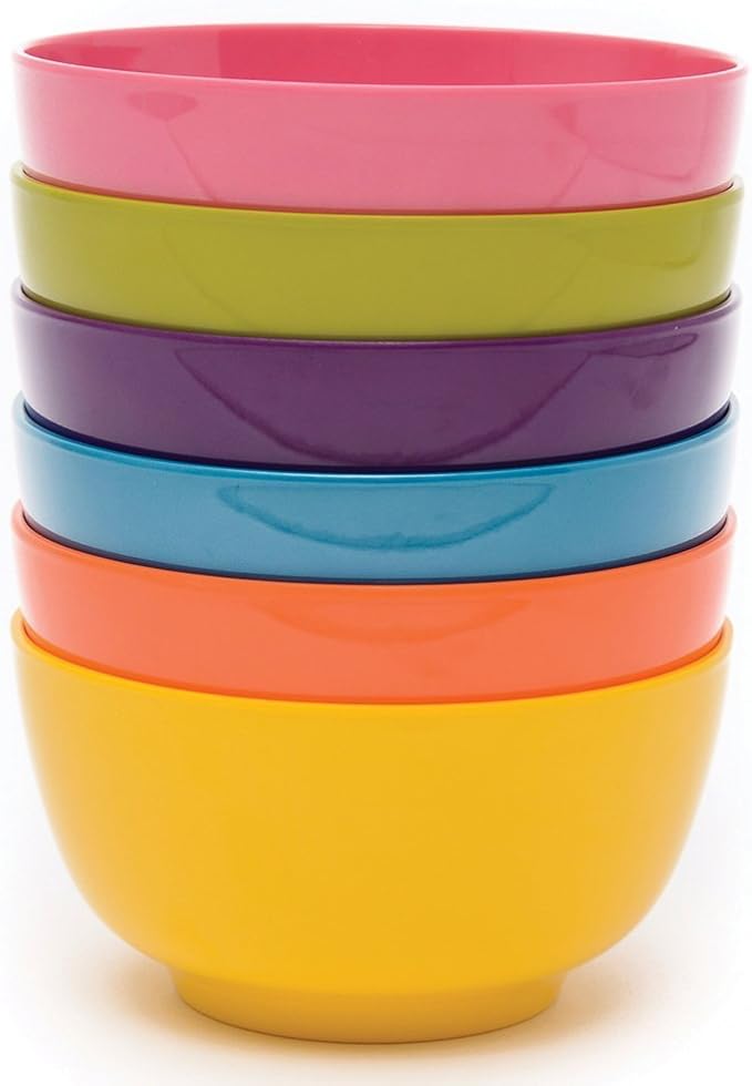 French Bull Melamine Cereal Bowls, Small Serving Bowl -Snack, Pasta, Salad, Rice, Oatmeal, Kids- Shatter Proof, Food Safe, BPA Free, Dishwasher Safe, 5.5”, 22oz, Multicolor, 6-Piece Set