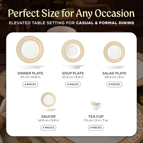 Joseph Sedgh Collection Golden Greek Key Bone China Dinnerware Set, 20-Piece - Image 5