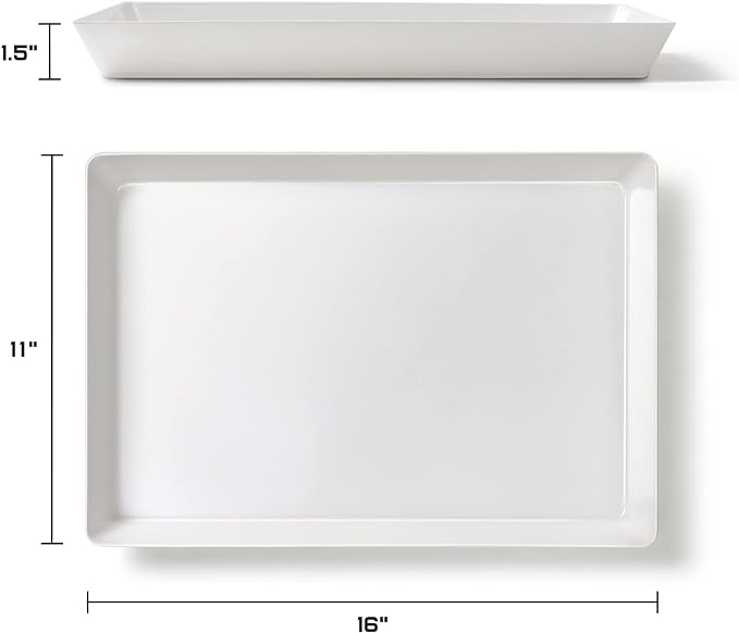 6 Pack, 16" x 11" Large White Serving Trays Set - Reusable Plastic Serving Platters for Cookie, Appetizer, Charcuterie, Snack, Dessert, Party Food Display - Stackable Kitchen CounterTop Tray, BPA Free