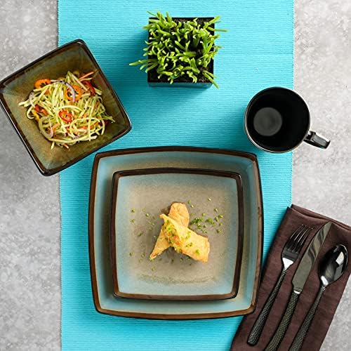 Gibson Elite Tequesta Square Reactive Glaze Stoneware Plates and Bowls Dishes Dinnerware Set, Service for 4 (16pcs), Taupe - Image 6