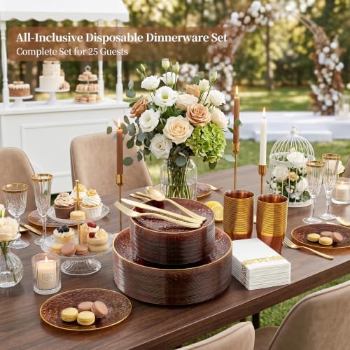 DaYammi 175PCS Amber Plastic Dinnerware Set for 25 Guests - Image 2