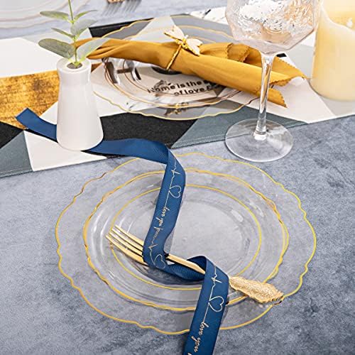 YOUBET 125PCS Clear Gold Plastic Plates for Thanksgiving Party Wedding - Image 3