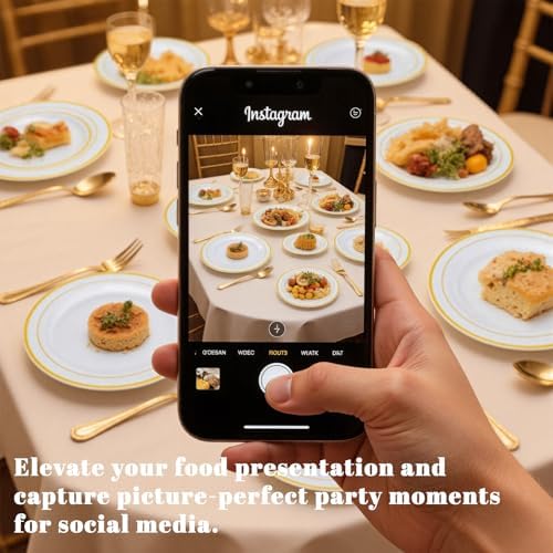 WELLIFE Disposable Plates & Gold Silverware Set, 350 Pieces for 50 Guests - Image 5