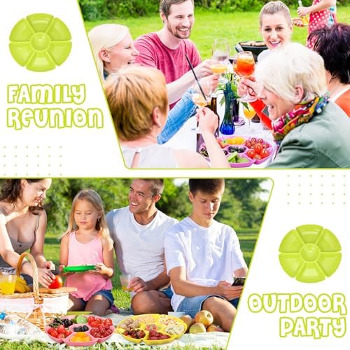 Zhehao 6 Pcs Plastic Divided Serving Trays with 60 Pcs Disposable Fork, 7 Compartments Round Chip Dip Plate, Petal Shape Platter, 10.6'' Snacks Serving Dish for Party Candy Nuts Fruits (Bright Color) - Image 6