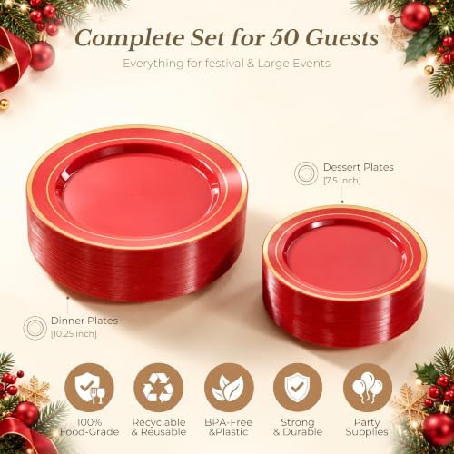BESTVIP 100PCS Red with Gold Plastic Plate - Image 6