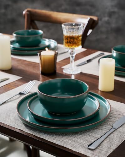 Famiware Mercury 24-Piece Dinnerware Set with Pasta Bowls, Dark Green - Image 5
