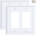 2-Pack Decorative Double Decorator Outlet Cover Plate, Pure White Durable Natural Bamboo Fiber Wall Plates for Electrical Outlets, Receptacle, GFCI Outlet, Dimmer Switch, 2-Gang, Corrosion Resistant
