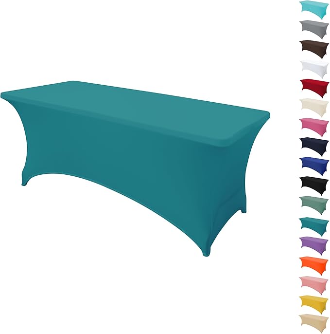 4FT Table Cloth for Rectangular Fitted Events Stretch Emerald Green Table Covers Washable Spandex Tablecloth Protector for Party, Wedding, Cocktail, Banquet, Festival