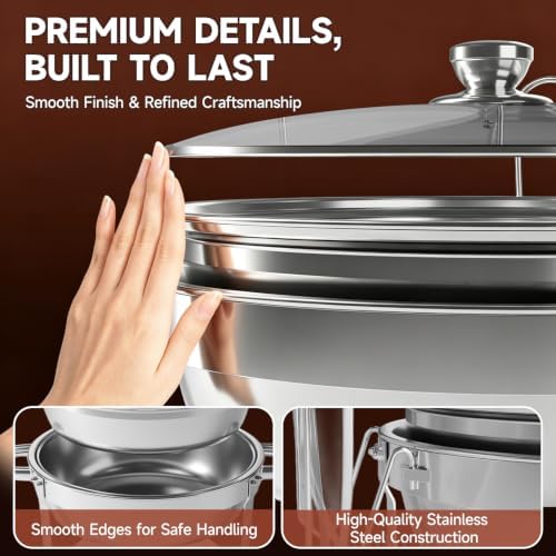Chafing Dishes for Buffet, 4 Pack 5QT Stainless Steel Round Buffet Servers and Warmers, Buffet Warmer Set with 4 Serving Tongs & Spoons, Food Warmers for Parties, Weddings, Catering Events - Image 3