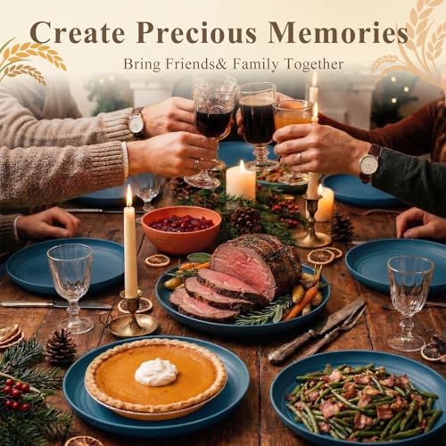 Deep Dinner Plates 11 Inch, Plastic Plates Reusable, Unbreakable Wheat Straw Plates Set of 8, Microwave and Dishwasher Safe Big Plate for Steak, Chicken, Casserole - Blue - Image 6