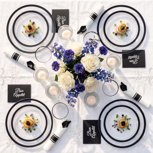 I00000 350Pcs Black Plastic Dinnerware Set,Disposable Plates for 50 Guests - Image 5