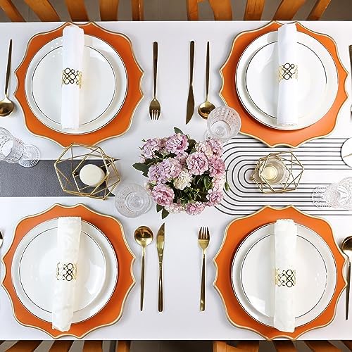 Orange Chargers for Dinner Plates, 13 Inch Scalloped Plastic Decorative Table Charge Service Plates Set of 6 for Wedding, Holiday, Thanksgivng, Christmas - Image 2