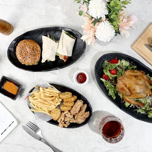 TP Melamine Serving Platters Set of 3, 10", 12" and 14" Oval Serving Trays for Food, Fruits, Snacks, Appetizers and Desserts, Lightweight Plates Set for Home Parties Indoors & Outdoors, Black - Image 3