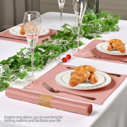 Rose Gold Satin Napkins & Napkin Rings Set, 100 Pack, 12x12 Inch - Image 3