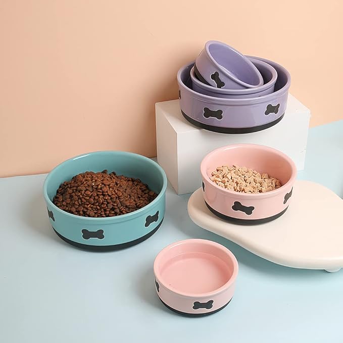 Sweejar Ceramic Dog Bowls with Bone Pattern, Dog Food Dish for Medium Dogs, Porcelain Pet Bowl for Water 35 Fl Oz (Purple)