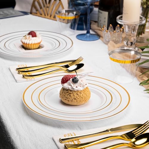 N9R 700PCS White and Gold Plastic Plates, Disposable Dinnerware Set - Image 6