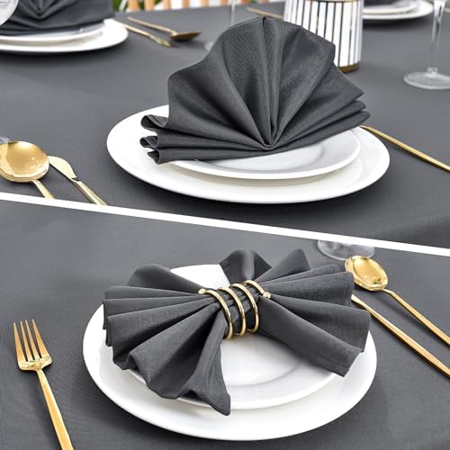 Wolkemer Set of 4 Grey Cloth Napkins 17 x 17 Inches Solid Washable Polyester Dinner Napkins with Hemmed Edges for Dinners Parties Weddings Banquets Events Table Decoration - Image 4