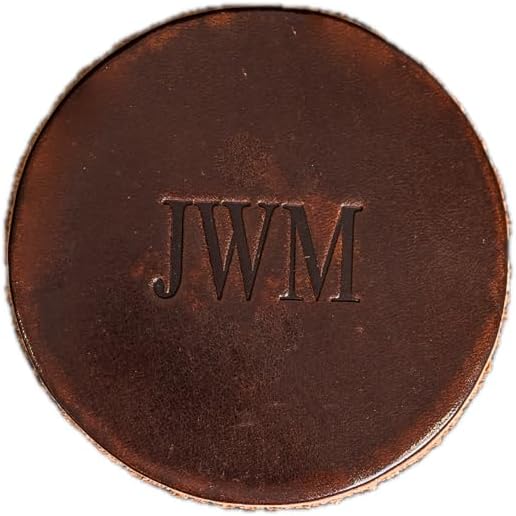 Ox & Pine Personalized Leather Coaster - Sold Individually or in Sets of 4 - Customize Inscription - 100% Full-Grain Leather – 4" Round or 4" Square (Round, Sienna, 1 Individual Coaster)