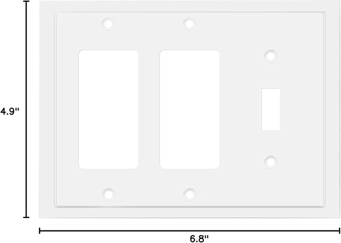 Henne Bery Modern Edge Decorative Wall Plate Switch Plate Outlet Cover, Durable Solid Zinc Alloy (Single Toggle/Double Decorator, White)