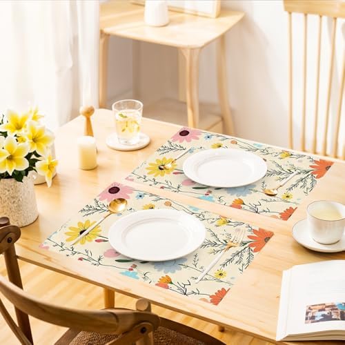 ANNA QUEEN Floral Table Runner and Placemats Set of 6 – 13"x72" Table Runner & 12"x18" Placemats, Wildflower Botanical Pattern Elegant Dining Table Decor - Image 6