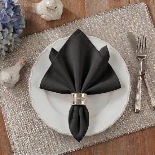 EHouseHome Waterproof Faux Linen Dinner Napkins, Set of 12, 17 x 17, Black - Image 3
