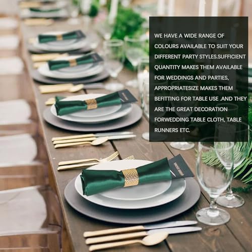 VIJIV 12 Pack Cloth Napkins and Gold Napkin Rings Set of 6, 17x17 Bling Trim Satin Cocktail Napkins Cloth Washable Personalized Dinner Napkins for Wedding Party Holiday Decorative - Image 5