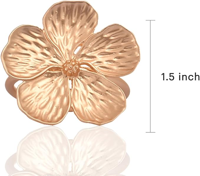Decozen Set of 16 Gold Napkin Rings in Floral Design, Festive, Table Decor Setting for Holiday, Wedding, Birthday, Kitchen, Home Decor, Housewarming Gift - Mothers Day Decorations