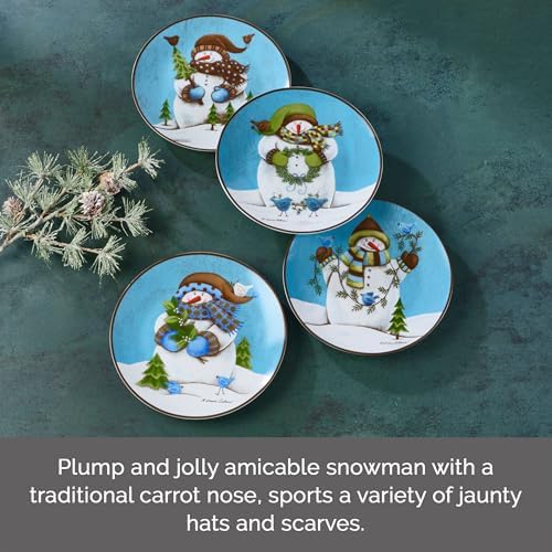 Pfaltzgraff Evergreen Ernie Snowman Porcelain Salad Plates, Set of 4, 8 Inch, Blue - Image 3