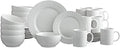 Pfaltzgraff Sylvia 32-Piece White Dinnerware Set, Service for 8, Durable Stoneware Plates, Bowls, and Mugs, Microwave and Dishwasher Safe