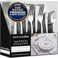 160 Pack Silver Plastic Cutlery Disposable Silverware - 80 Forks, 40 Knives, 40 Spoons - For Catering, Parties, Dinners, Weddings, and Everyday Use, Stock Your Home by StockYourHome