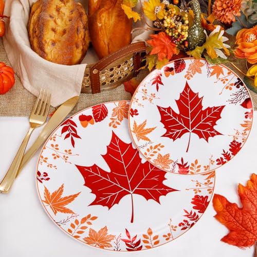 Liacere 150PCS Thanksgiving Plastic Plates- Include 30 Dinner Plates, 30 Dessert Plate,30 Forks, 30 Gold Spoons, 30 Gold Knives Perfect for Thanksgiving＆ Fall Plates - Image 3