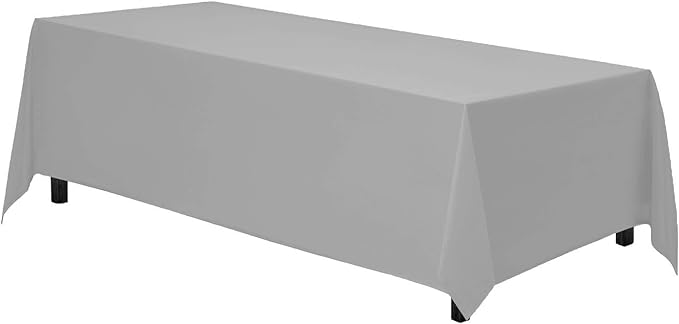 Gee Di Moda Rectangle Tablecloth - 90 x 156 Inch Silver Table Cloth for 8 Foot Tables with Floor-Length Drop - Heavy Duty Washable Fabric for Holiday Party, Dinner, Weddings & Baby Shower