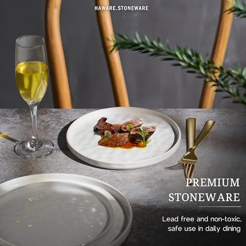 HaWare Stoneware Plates Set of 6, 7.9" Salad Plates, Reactive Glaze Ripple Ceramic Dish Set for Appetizer, Dessert, Scratch Resistant, Small Dinner Plate, Microwave and Dishwasher Safe, Speckled White - Image 4