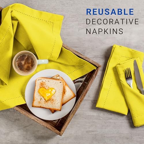 TWINY threads 12 Piece 100% Cotton Cloth Napkinss, 18"x18", Lemon Yellow - Image 2