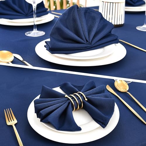 Wolkemer Set of 4 Navy Blue Cloth Napkins 17 x 17 Inches Solid Washable Polyester Dinner Napkins with Hemmed Edges for Dinners Parties Weddings Banquets Events Table Decoration - Image 4
