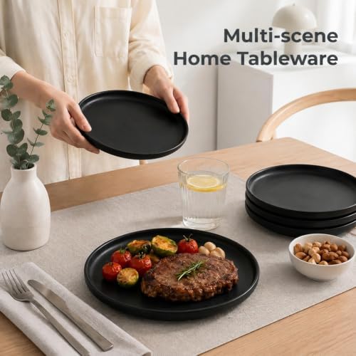 4Pcs Matte Ceramic Dessert Plates, 6In Black Round Appetizer Plates - Image 6