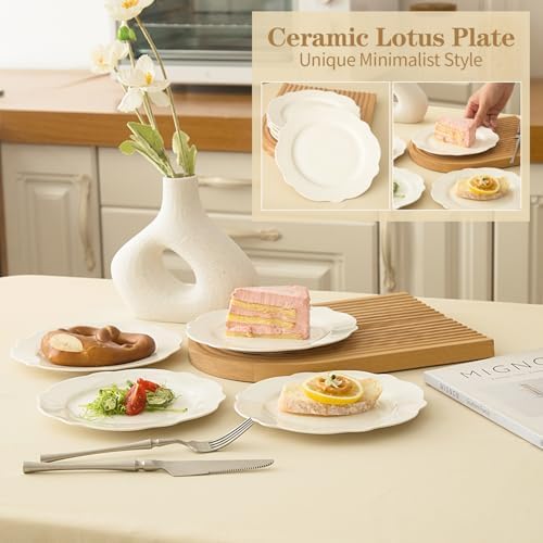 7.5” White Porcelain Small Dinner Plates Leave Wave Rim Set of 12 - Image 2