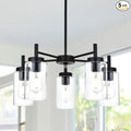 VINLUZ 5 Light Contemporary Chandeliers Black Modern Lighting Fixtures Hanging,Industrial Vintage Pendant Lights with Clear Glass Shade Flush Mount Ceiling Light for Dining Room Bedroom