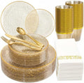 DaYammi 175PCS Gold Glitter Plastic Dinnerware Set for 25 Guests by DaYammiwillaccompanyyou