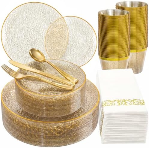 DaYammi 175PCS Gold Glitter Plastic Dinnerware Set for 25 Guests by DaYammiwillaccompanyyou