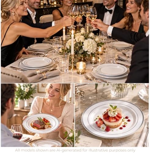 BESTVIP 400PCS Silver Plastic Plates,Heavy Duty Disposable Silver Plates - Image 3