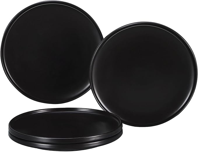 GZG Ceramic Dinner Plates Set of 4,10 Inch Stoneware Dishes Set,Microwave and Dishwasher Safe Kitchen Utensils,Stackable,Scratch Resistant (Matte Black)