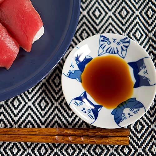 Japanese Cat Design Ceramic Small Plates - Set of 4 - Great for Sushi, Dips, & Desserts, Cat Quintet - Image 4