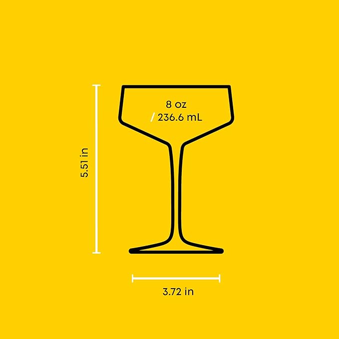 JoyJolt Sidney Cocktail Coupe Glasses Set of 4 | 8 oz Martini Glasses for Espresso Martini, Margarita, Champagne | Stemmed Bar Glass Set | Premium Crystal Made in Europe