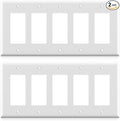 ELEGRP 5-Gang Decorative Wall Plates, Standard Size 4.52" H x 10.03" L Unbreakable Thermoplastic Faceplate Cover for Decorator Receptacle Outlet Switch, UL Listed (2 Pack, Glossy White)