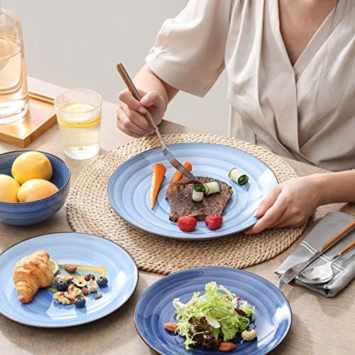 Selamica Ceramic 10 inch Dinner Plates, Large Pasta Dessert Salad Plates, Porcelain Serving Plate for Appetizer, Pancakes, Steak, Set of 6, Black Speckles, Gradient Blue - Image 5