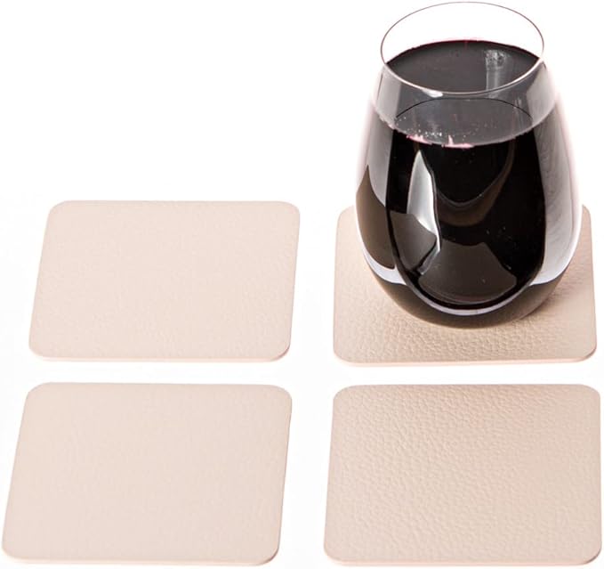 Nikalaz Set of 4 Placemats and 4 Coasters Made of Recycled Leather (18''x13'', Creamy White/Beige)