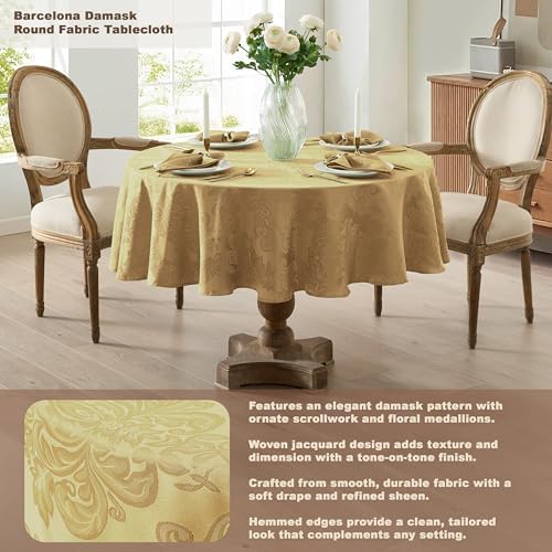 Newbridge Barcelona Damask Fabric Tablecloth, 70 Inch Round, Gold – No Iron, Soil Resistant Table Cover for Dining, Parties and Holidays - Image 3